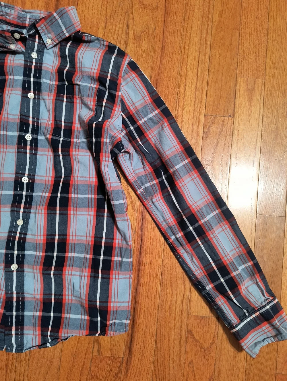🔥 Bundle 2 For $7🔥 Wonder Nation Plaid Shirt, Boys XXL Youth 18,Orange/Blue
